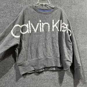 Calvin Klein Performance Sweatshirt Womens Gray Cotton Spellout Logo Crewneck